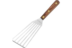 Lamson Metal Spatula Slotted Turner - 3' x 6" Stainless Flipper with Walnut Handle, Right-Hand - Chef's Frying Fish Turner, Metal Grilling Spatula