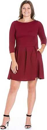 three quarter sleeve fit and flare dress