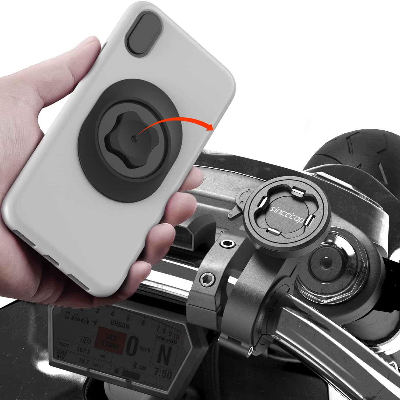 sincetop Bike Phone Mount,Motorcycle Cellphone Holder with Universal Adapter,Bicycle Out Front Handlebar Mount for Mountain Bike,Scooter,Electric,MTB and Road Bikes-【Serie C - 2nd Gen】