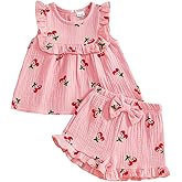BemeyourBBs Summer Toddler Girl Clothes Baby Girl Ruffle Sleeveless Shirt with Buttons Bow Bloomers Shorts Set Cute Outfits