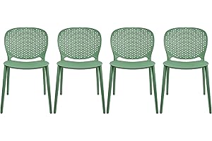 2xhome Set of 4 Patio Dining Chairs | Modern Stackable Outdoor Pool Side Chair | Weather Resistant Plastic for Yard, Porch, Balcony, Kitchen, Green