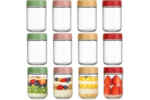 TBWIND 12 Pack Overnight Oats Containers with Lids, 16oz Glass Mason Jars with Airtight Lids, Wide Mouth Food Storage Contain