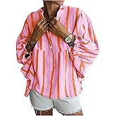 WDIRARA Women's Plus Size Striped V Neck Tops Button Down Flounce Sleeve Blouse Babydoll Shirts