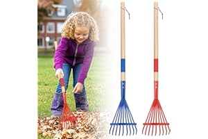 ACOSTOP Kids Friendly Rakes for Leaves - 28" Child Size Small Rake with Durable Metal Head & Hardwood Handle, Real Lawn Garden Yard Tools for 3+ Years Kids Enjoy Helping Work Gifts, 2 Pcs