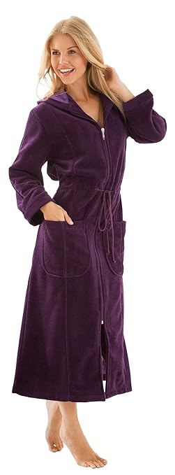 Morgenstern Damen Bademantel mit Reißverschluss in Burgund