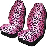 YINGQIGUAN 2 PCS Pink Leopard Print Car Seat Covers Abstract Wild Animal Skin Texture Cheetah Pattern Vehicle Seat Protector Cushion Cover Universal Car Interior Accessories for SUV Truck Sedan