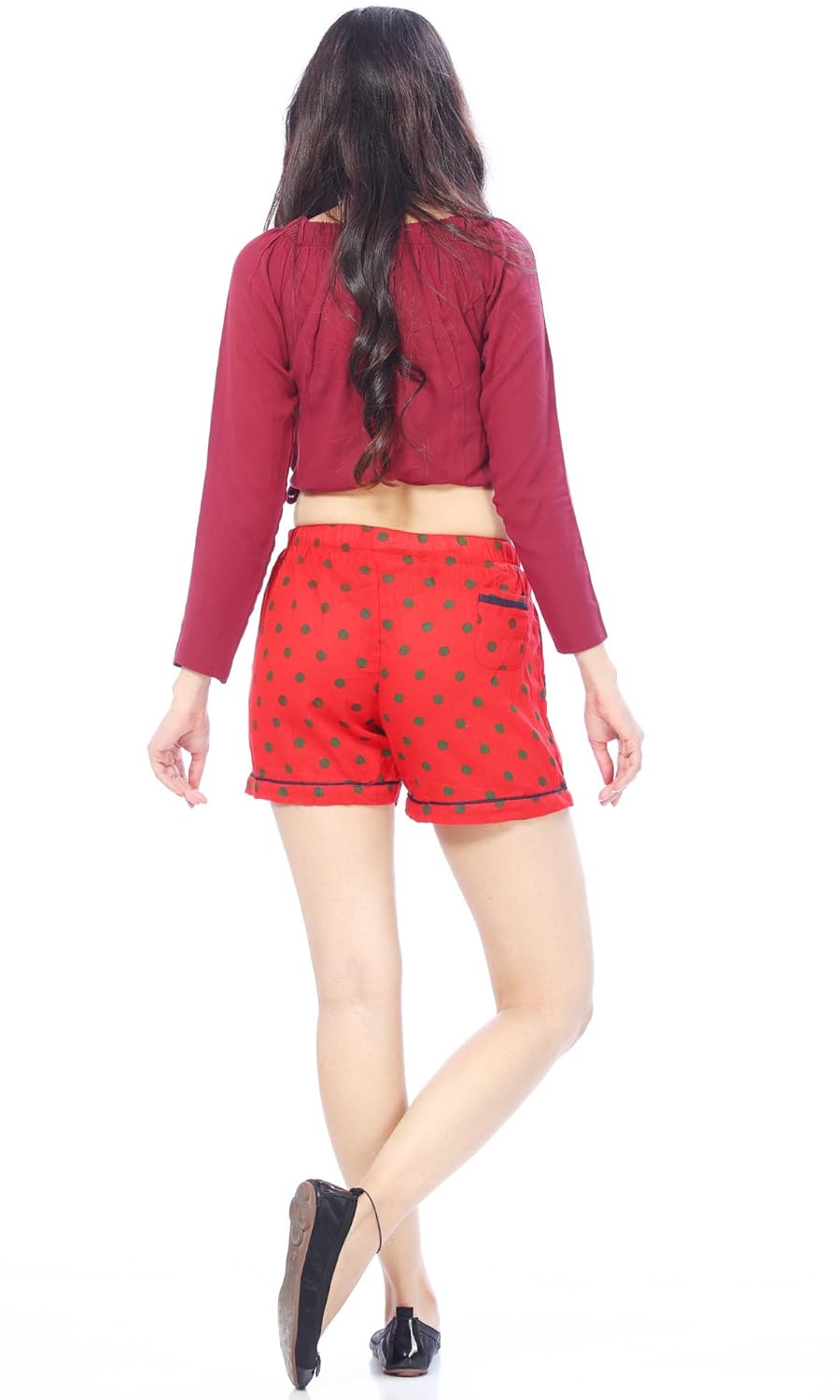abony women's cotton red polka dots shorts