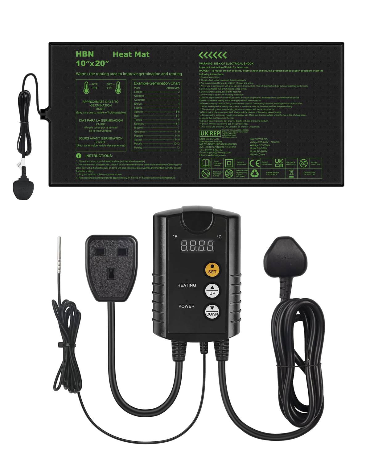 HBN Durable Seedling Heat Mat with Digital Thermostat,Waterproof Hydroponic Heating Pad,Seedling Heating Pad for Winter Indoor Seedling Greenhouse(Combo Set)