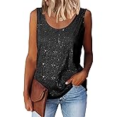 MLEBR Womens Summer Fashion Sequin Tops Scoop Neck Sequin Sparkle Shimmer Sleeveless Tanks Tops Blouses