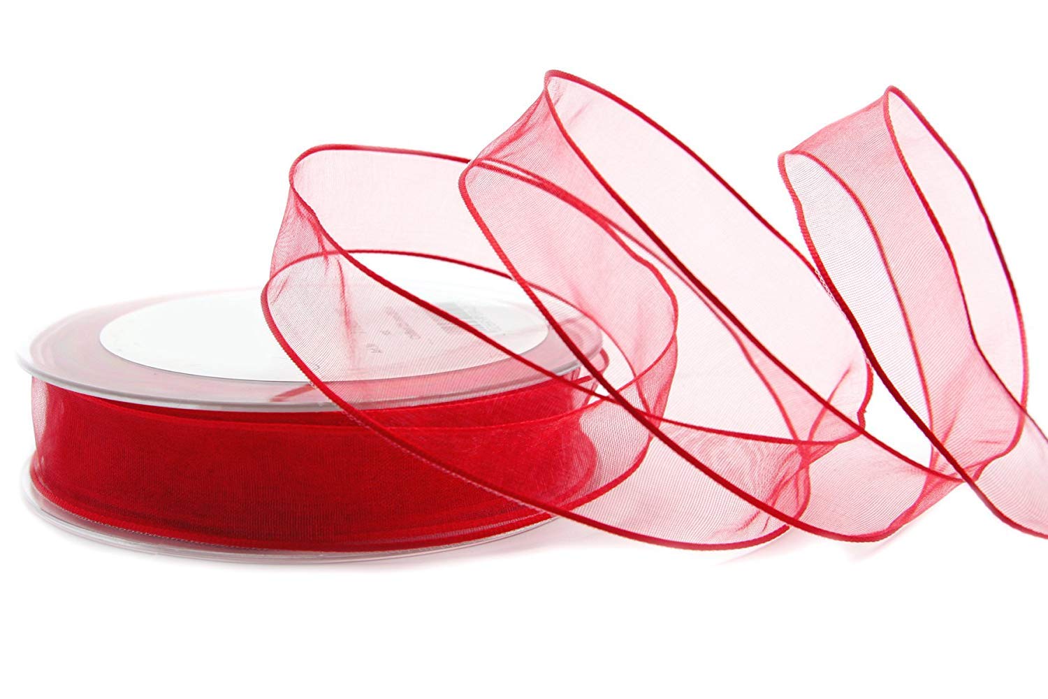 20 m x 25 mm Decorative Ribbon Chiffon Red Gift Ribbon Transparent Organza with Stable Edges Premium Quality Wedding Birthday Chiffon Ribbon Plain