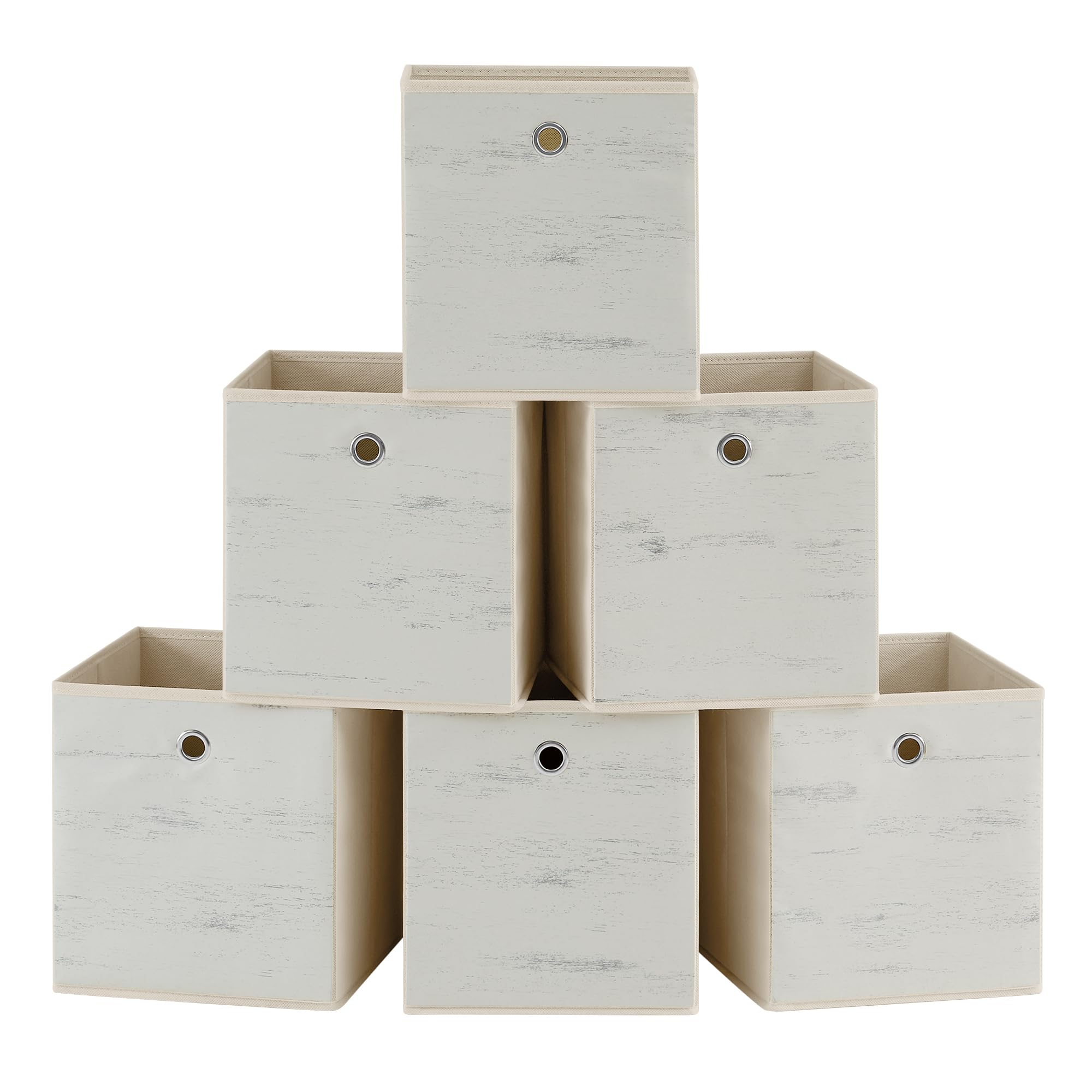 SONGMICS Storage Cubes, Set of 6 Storage Bins with Handle, Oxford Fabric and Non-Woven Fabric Storage Boxes, 26 x 26 x 28 cm, Fit Cube Storage Unit, Foldable, Vintage White RFB126W01