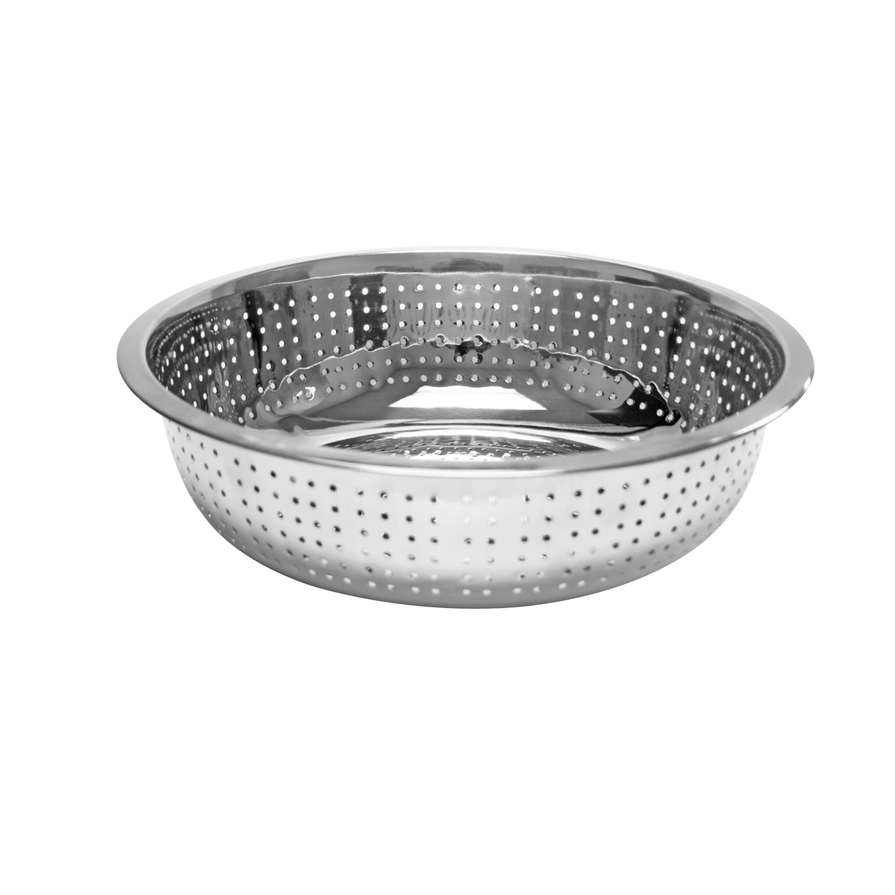 Photo 1 of Thunder Group SLCIL15L Chinese Colander, 15" Dia., Round, Perforated, 4.5 mm Holes, Rimmed, Stainless Steel. Mirror Finish, Silver