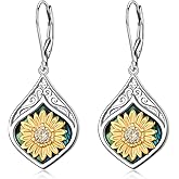 SHAOAN 925 Sterling Silver Sunflower Earrings Abalone Shell Sunflower Filigree Dangle Drop Earrings Bohemia Jewelry Gift for Women Mother