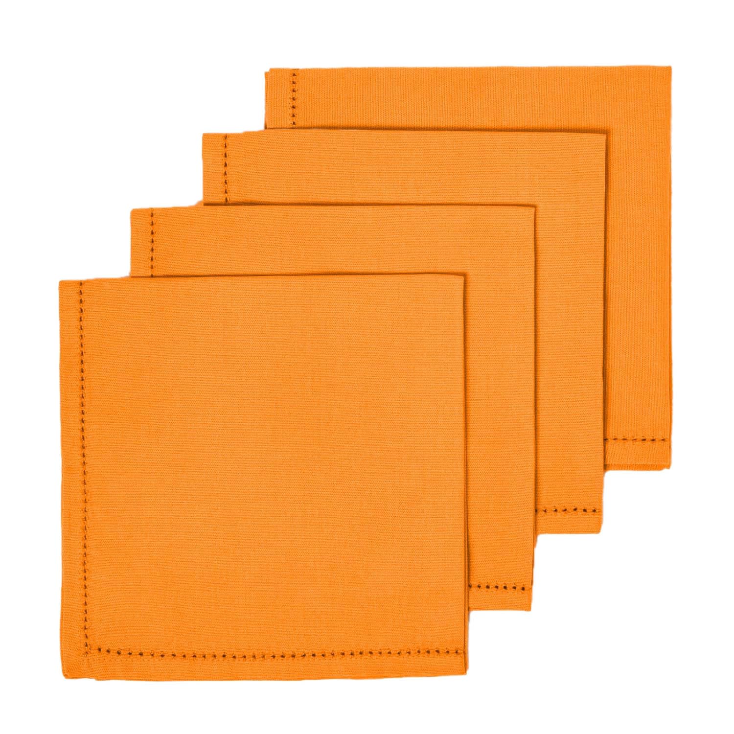 HOMESCAPES Premium Orange Cloth Napkins, Set of 4, Handcrafted, Plain 100% Cotton Fabric Napkins, Washable & Reusable, Dinner Table Napkins for Parties, Events & Weddings - Orange, 45 x 45cm