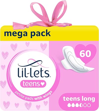 Lil-Lets Teems Long Pads with Wings 60 Count 5 Packs Unscented Petite