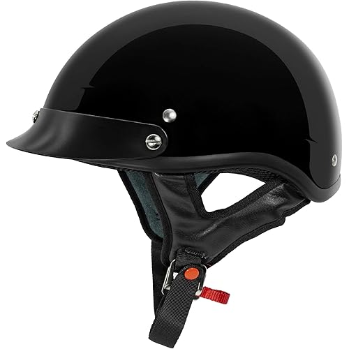 VCAN Cruiser Solid Gloss Black Half Face Motorcycle Helmet (Large)