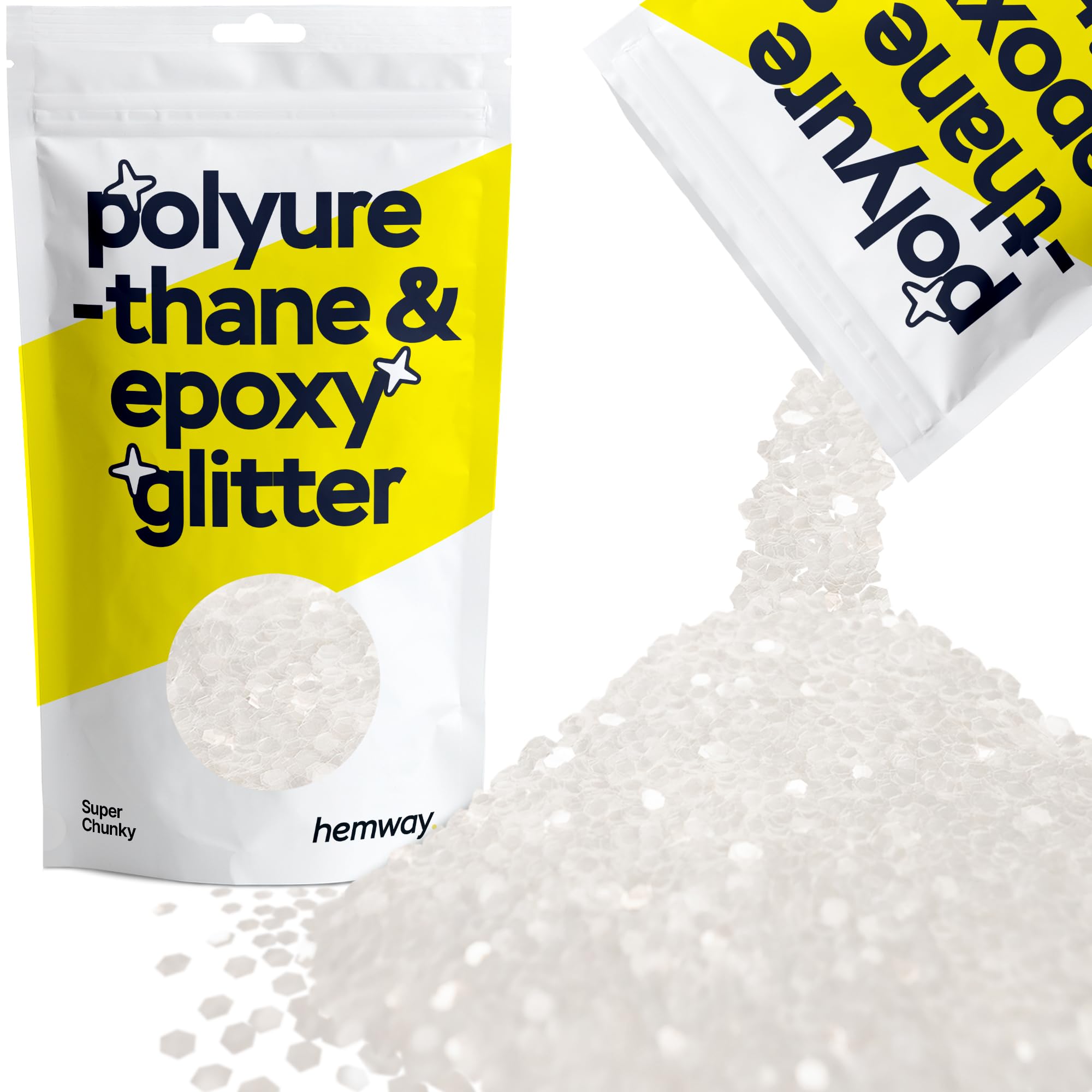 Hemway Resin Glitter White Iridescent 100g Super Chunky | Polyurethane & Epoxy Glitter for Resin Crafts, Tumblers, Coasters, Floor & Table Art