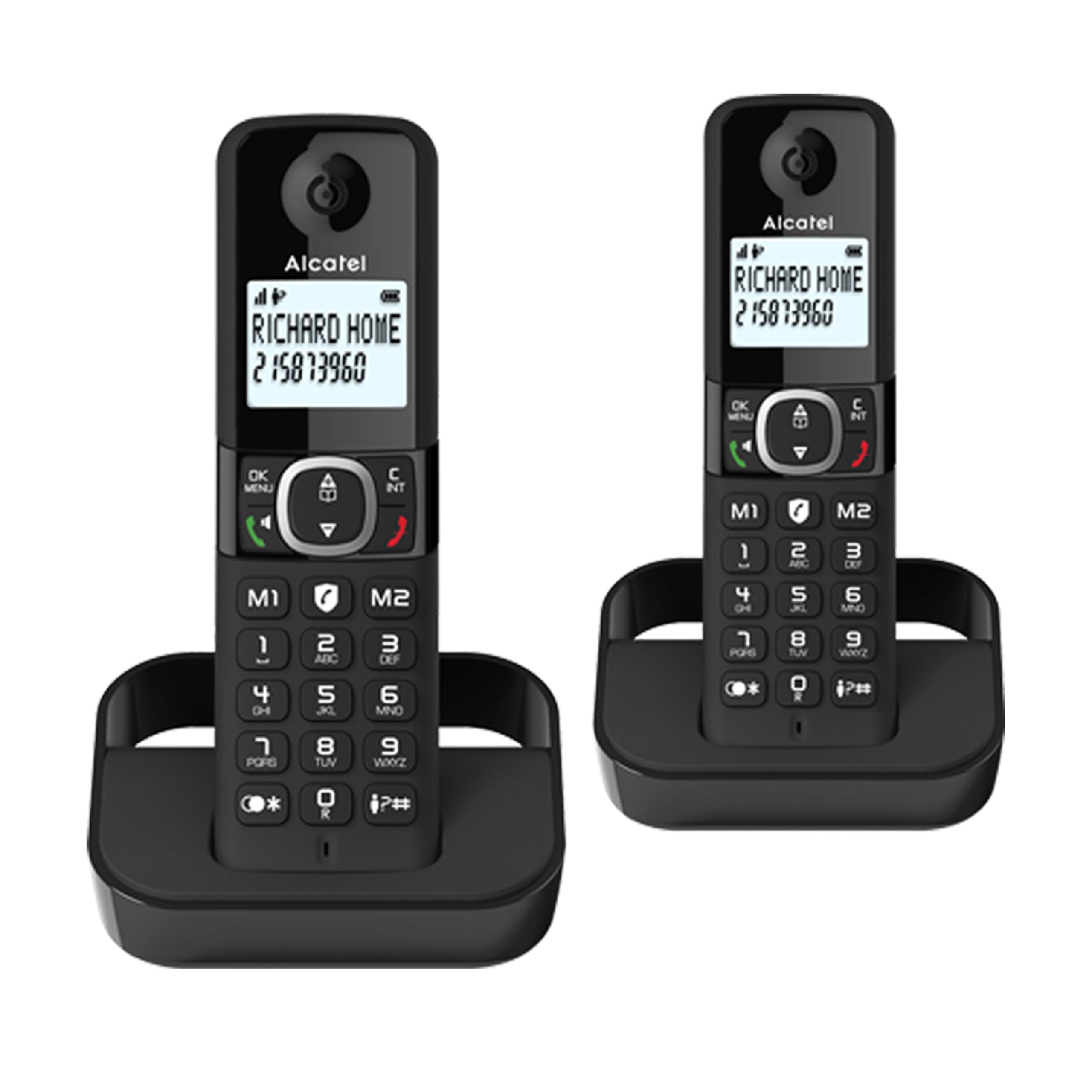 ALCATEL F860 Duo - DECT Cordless Phone - Large Backlit Display - Handsfree - Call Barring - 2 Direct Memory Keys - 2 Handsets - Black