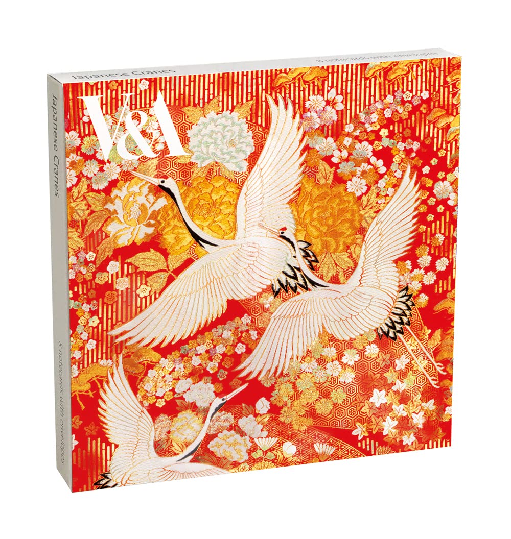 V&A Museum Japanese Cranes Pack of 8 Square Art Greeting Cards with White Envelopes