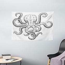 Ambesonne Octopus Tapestry, Sketch Style Print of