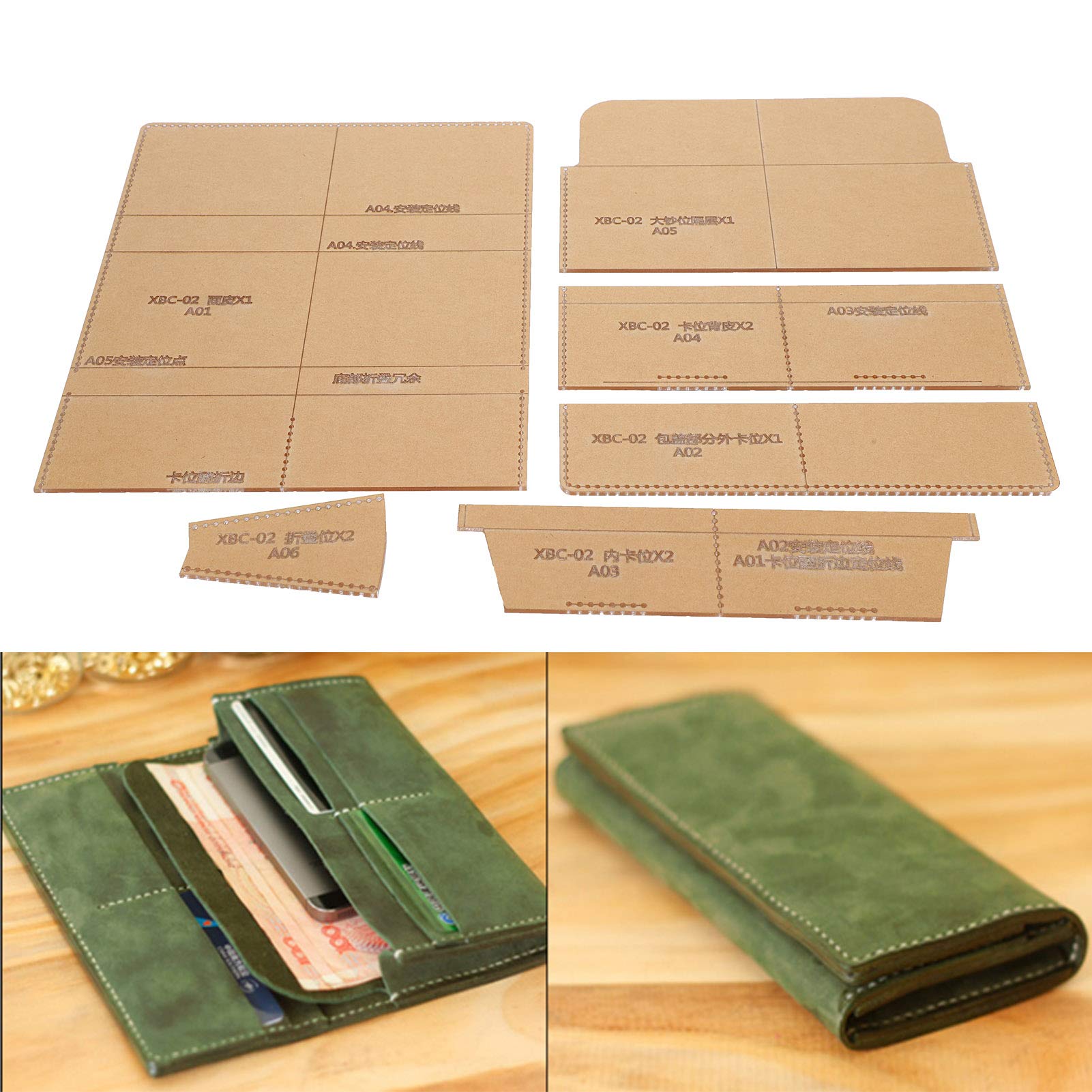 Clear Acrylic Wallet Stencil, Leather Craft Pattern Template for DIY Wallet Making Tool for School Supplies