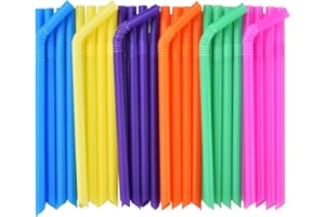 ALINK 100 PCS Jumbo Plastic Boba Straws - Extra Wide Bendy Colorful Disposable Flexible Boba Smoothie Straws for Bubble Tea, Milkshakes, Tapioca Pearls - 8.5" L 0.47" D