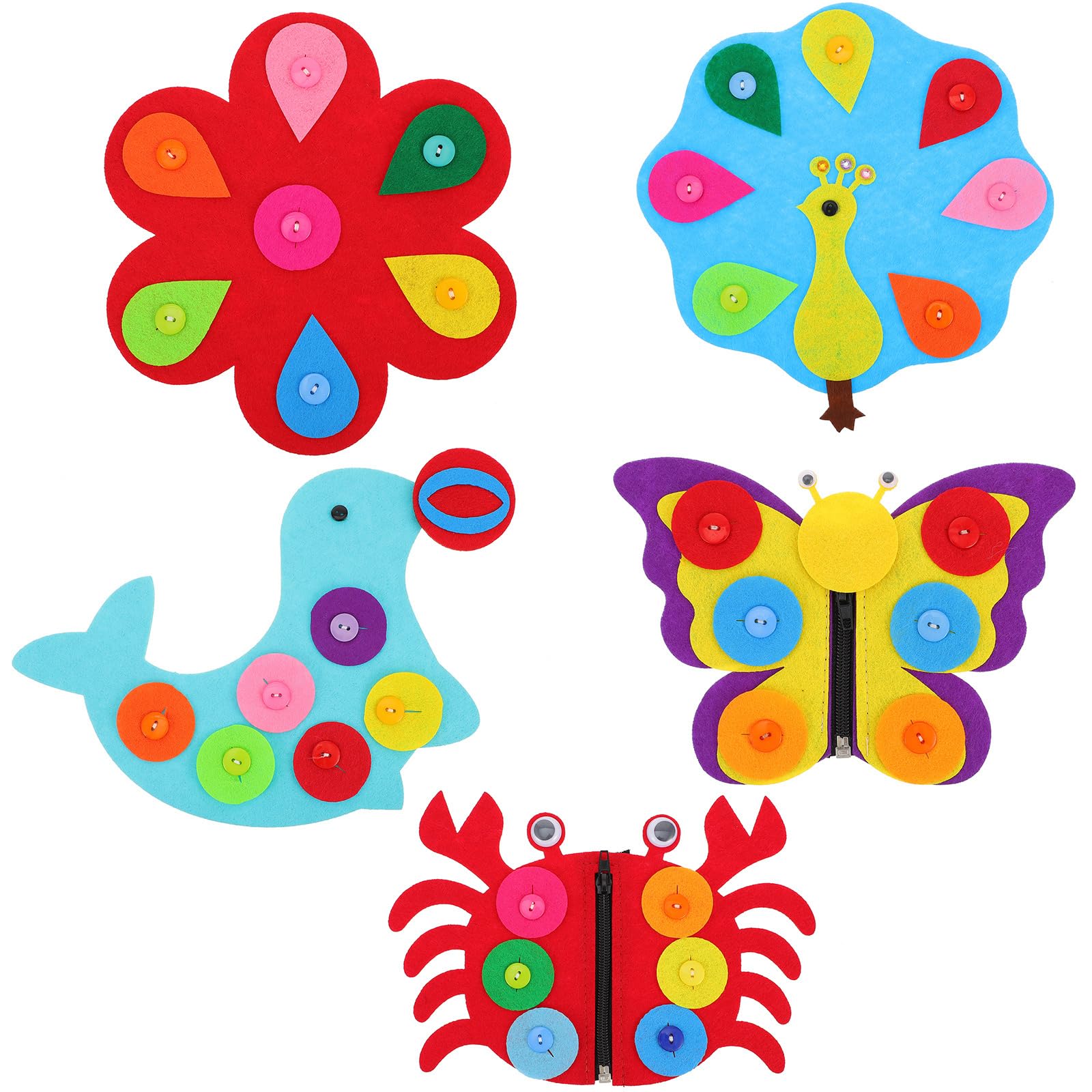 HEMOTON Non-Woven Button Board Toy for Toddlers 5Pcs Montessori Educational Activity Set for Fine Motor Skills Development and Preschool Learning