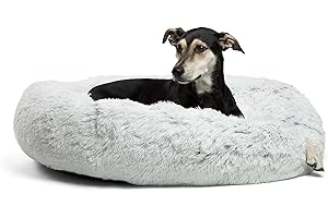 Best Friends by Sheri The Original Calming Donut Cat and Dog Bed in Shag Fur Frost, Large 36"