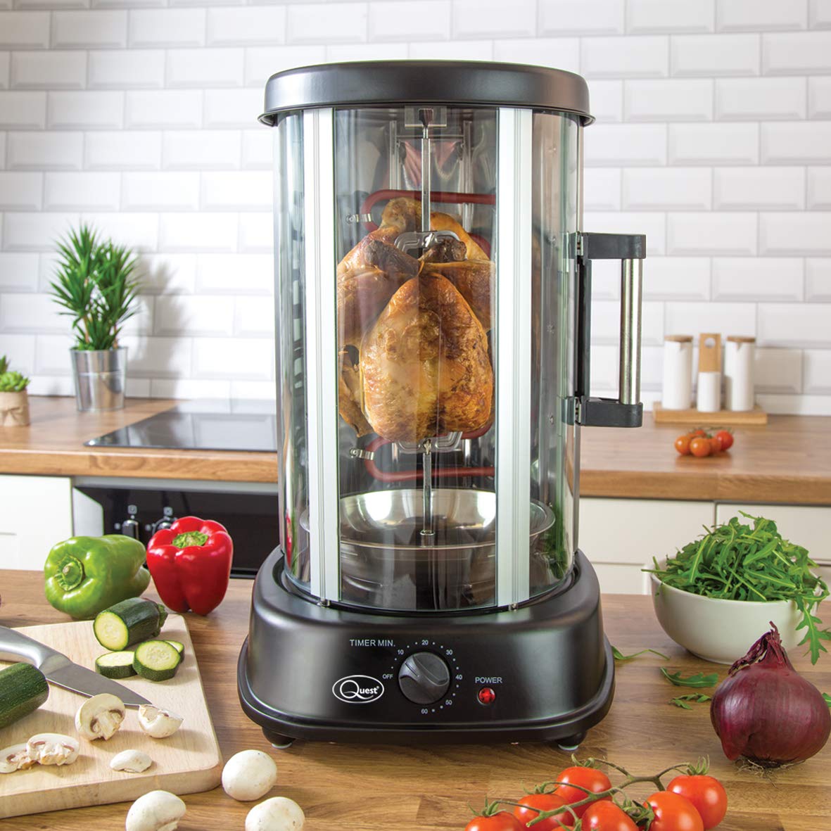 Home Quest 34020 Electric Single Central/7 Kebab Skewer Vertical Rotisserie Grill with Timer