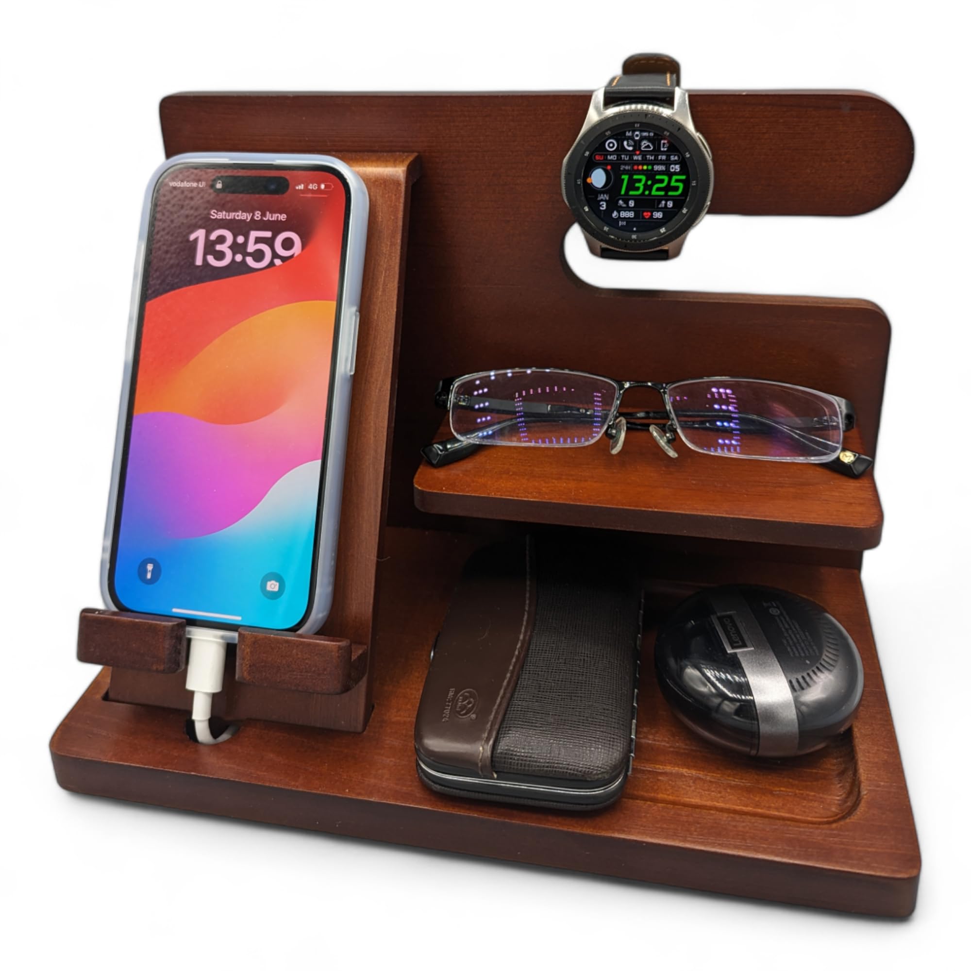 WXStar Bedside Organiser with Phone Docking Station, Key Holder, Glasses Shelfing, Watch Organiser, Declutter Your Bedside, Gift for Men, Boyfriend, Father, Husband