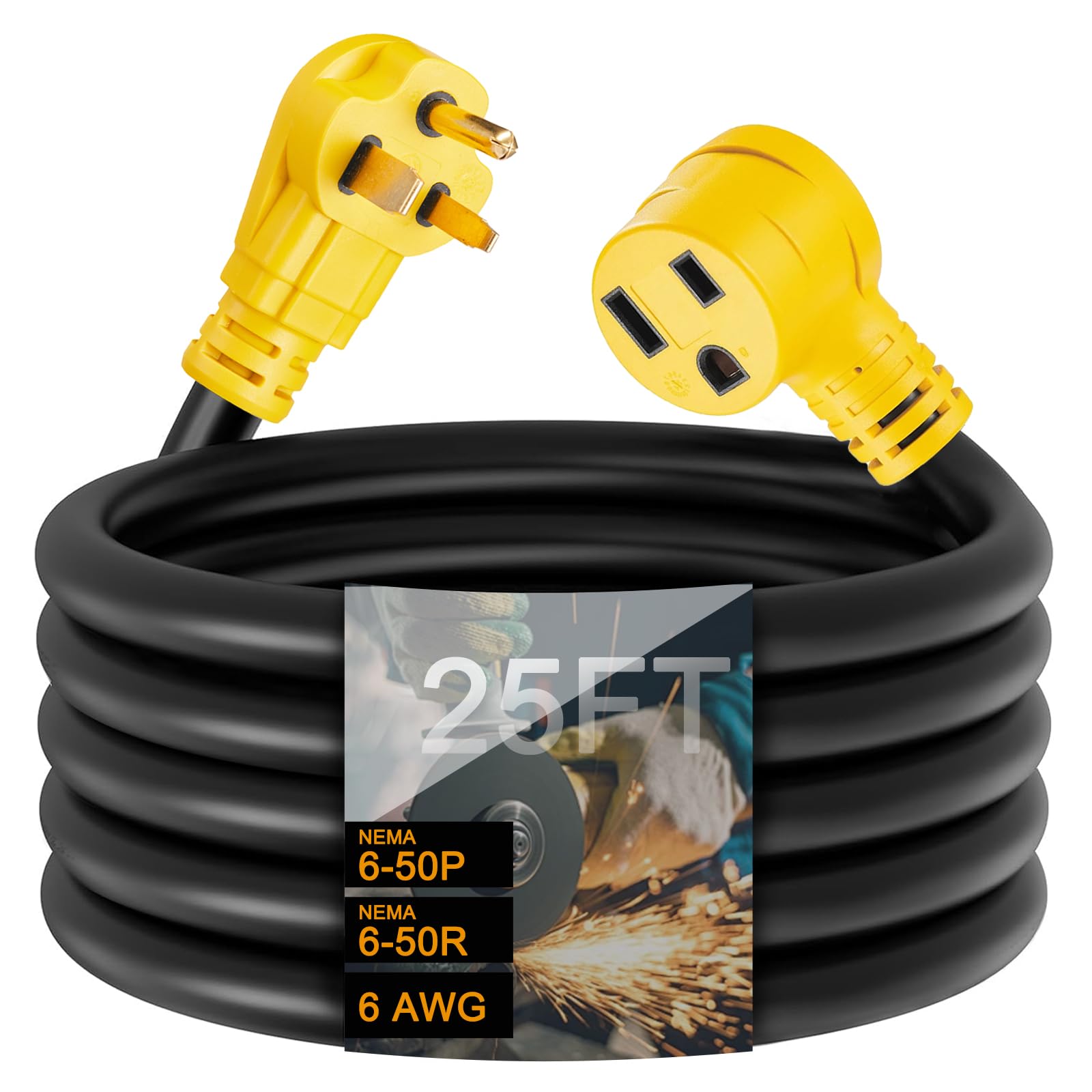 Photo 1 of Suplevel 25ft 50 Amp Welder Extension Cord, NEMA 6-50 STW 6AWG/3C Heavy Duty Industrial Welder Cord, 250 Volts, 12500 Watts, for Hobart, Lincoln, Miller Welder & EV Charger, ETL Listed