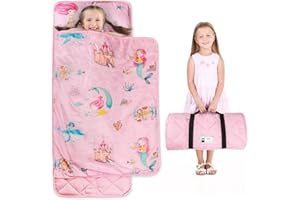 TANOSHII Toddler Nap Mat with Pillow and Blanket, 100% Cotton with Microfiber Fill, Portable Kids Sleeping Mats for Daycare, Preschool, 21" x 53", Lightweight and Soft Sleeping Bags