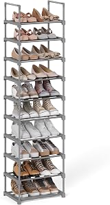 SONGMICS 10-Tier Metal Shoe Rack Storage Organiser Grey 30 x 45 x 174 cm
