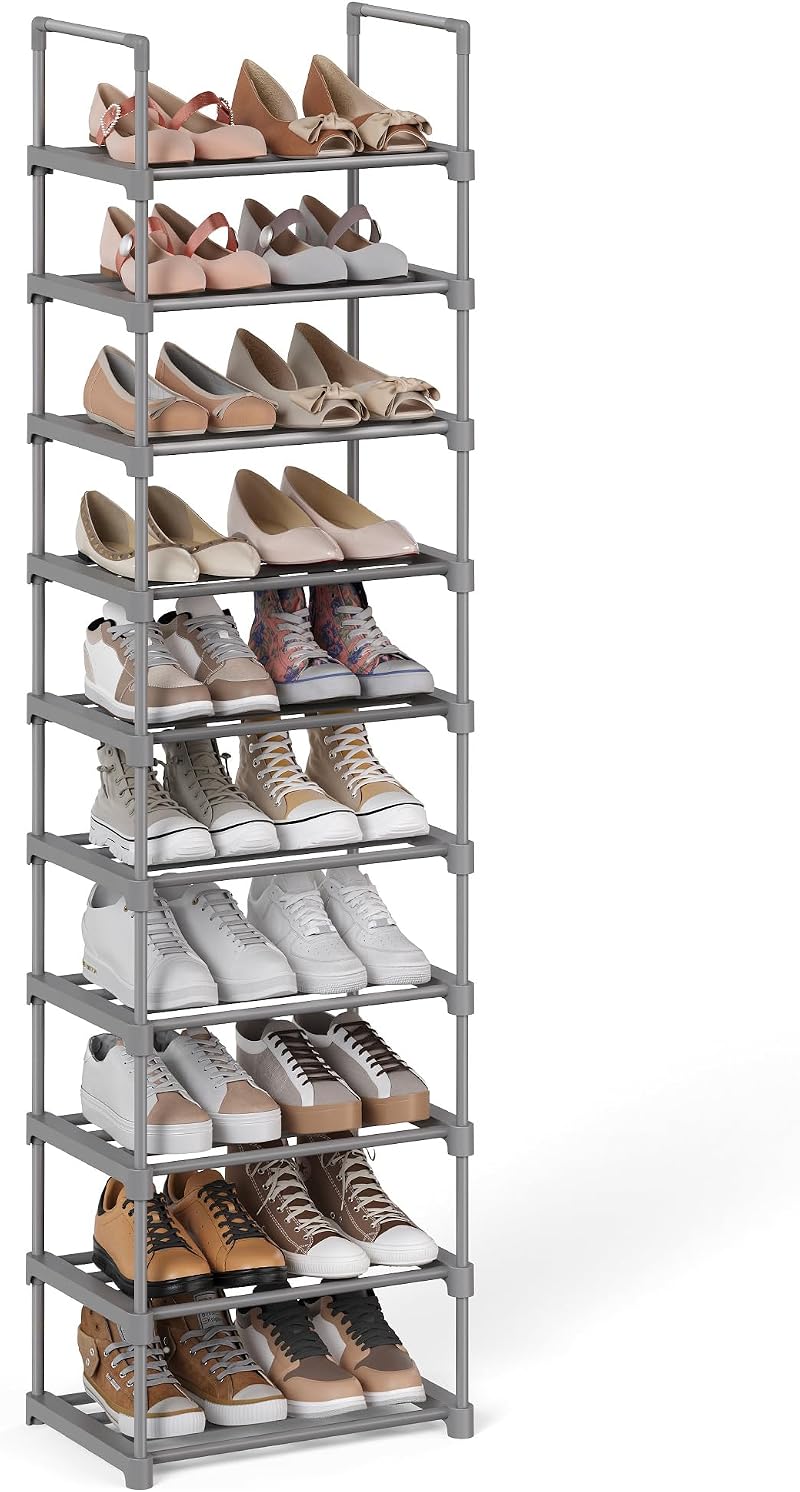 SONGMICS 10-Tier Metal Shoe Rack Storage Organiser Grey 30 x 45 x 174 cm