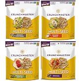 Crunchmaster Multiseed Crackers Variety Pack, 4 Count (4 oz Bags) &ndash; Original, Rosemary Olive Oil, Roasted Garlic &amp; Everything &ndash; Crunchy, Baked Snack Crackers