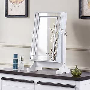 Espejo joyero organizador caja de almacenamiento de pequeño de pie