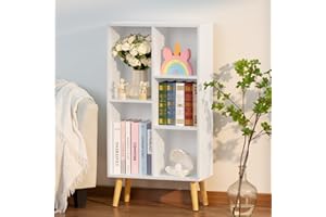 YAHARBO Small White Bookshelf,3 Tier Modern Kids Bookcase with Legs,5 Cube Wooden Bookshelves Storage Shelf,Book Shelves Organizer,Display Bookcases Cabinet for Room Nursery Study