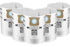 FDHF 5 Pack Replacement Filter Bags 5-8 Gallon for Shop Vac Vacuum Type E - 9066100 90661 906-61,Type H 90671 9067100 9067133; VF2004, VHBS VDBS HEPA Vacuum Cleaner, White
