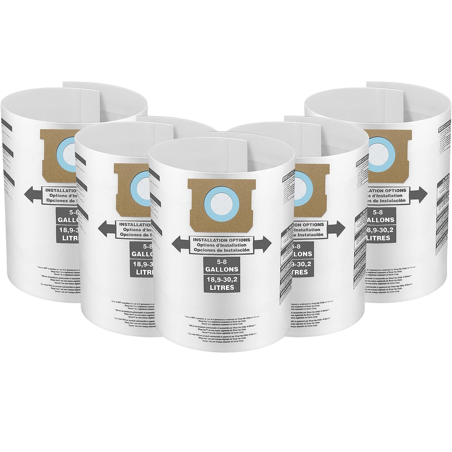 Photo 1 of 5 Pack Replacement Filter Bags 5-8 Gallon for Shop Vac Vacuum Type E - 9066100 90661 906-61,Type H 90671 9067100 9067133; VF2004, VHBS VDBS HEPA Vacuum Cleaner, White