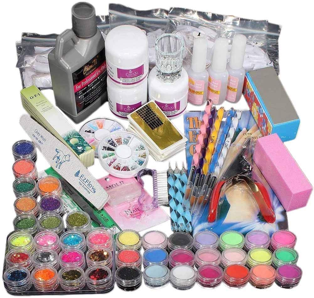 suonabeier Nail Art Set Acrylic Powder Liquid Brush Glitter Clipper Primer File Nail Art Tools Kit Decoration Tools Professional Manicure Set