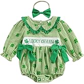 Amiblvowa Baby Girl St Patricks Day Outfit Lucky Charm Shamrock Romper Irish Clover St. Saint Patricks Ruffle Bow Bodysuit