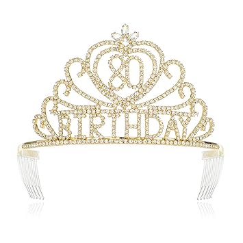 Dczerong Women 80th Birthday Queen Tiara Crown Rhinestone Women 80th Birthday Queen Crown Tiara Gold Amazon In Beauty