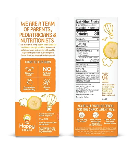 HAPPY BABY ORGANIC TEETHERS, BANANA AND SWEET POTATO, GENTLE TEETHING WAFERS, PACKETS, SOOTHING RICE COOKIES FOR TEETHING BABIES, 2 COUNT PER PACK, 12 COUNT PER BOX, 1.7 OUNCE