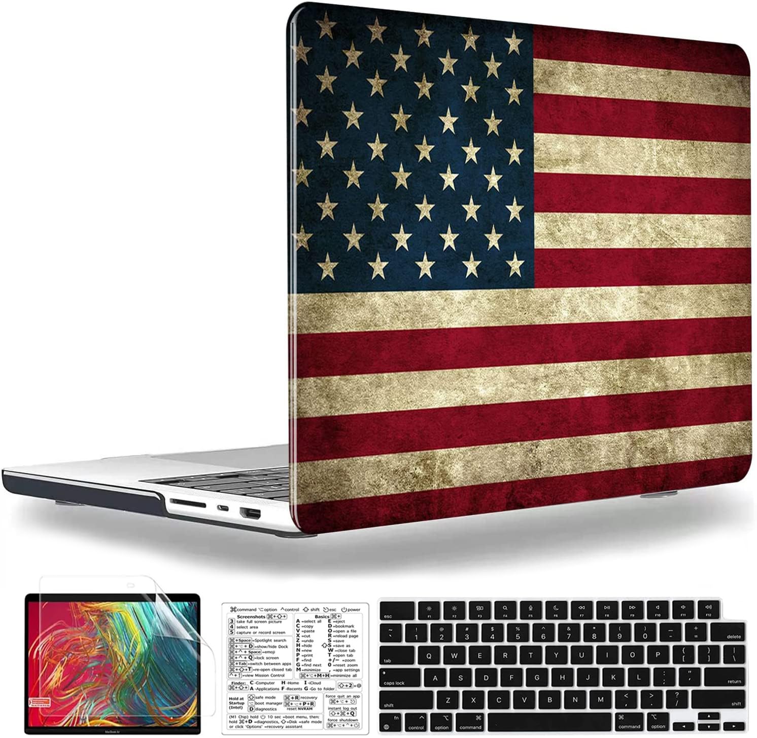 Photo 1 of QCzyc Compatible with MacBook Pro 14 Inch Case 2021-2025 M5 M4 M3 M2 M1 A3434 A3185 A3112 A3401 A2992 A2918 A2779 A2442 Hard Plastic Shell &Keyboard Cover& Mac OS Keyboard Sticker (American Flag)