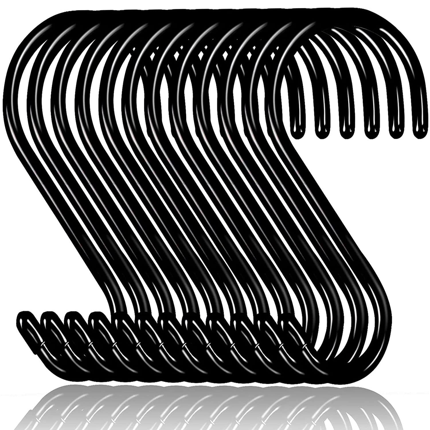 Yasirona Coycoye 12 Pack S Shaped Hooks,6 Inch Large Heavy Duty S Hooks for Hanging, Non Slip Rubber Coated S Hooks,Steel Metal Hooks for Kitchenware, Utensils, Gardening Tools - Black