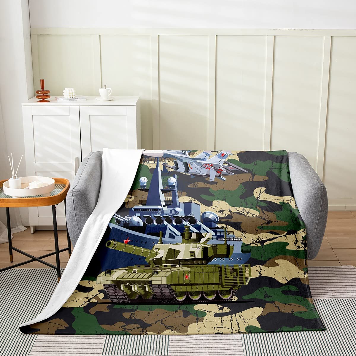 Army Camouflage Fleece Throw Blanket, Military