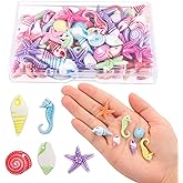 200PCS Ocean Seashell Fish Starfish Beads, UHOMENY Assorted Acrylic Fish Tiny Beads Colorful Sea Shell Scallops Animal Spacer Beads with Holes ,8~15 mm