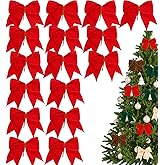 16 Pcs 6Inch Large Christmas Velvet Bows Rustic Wreath Gift Bows Vintage Xmas Velvet Ribbon Bow Holiday Ornaments for Christmas Tree Garland DIY Craft Wrapping Decor (Red)