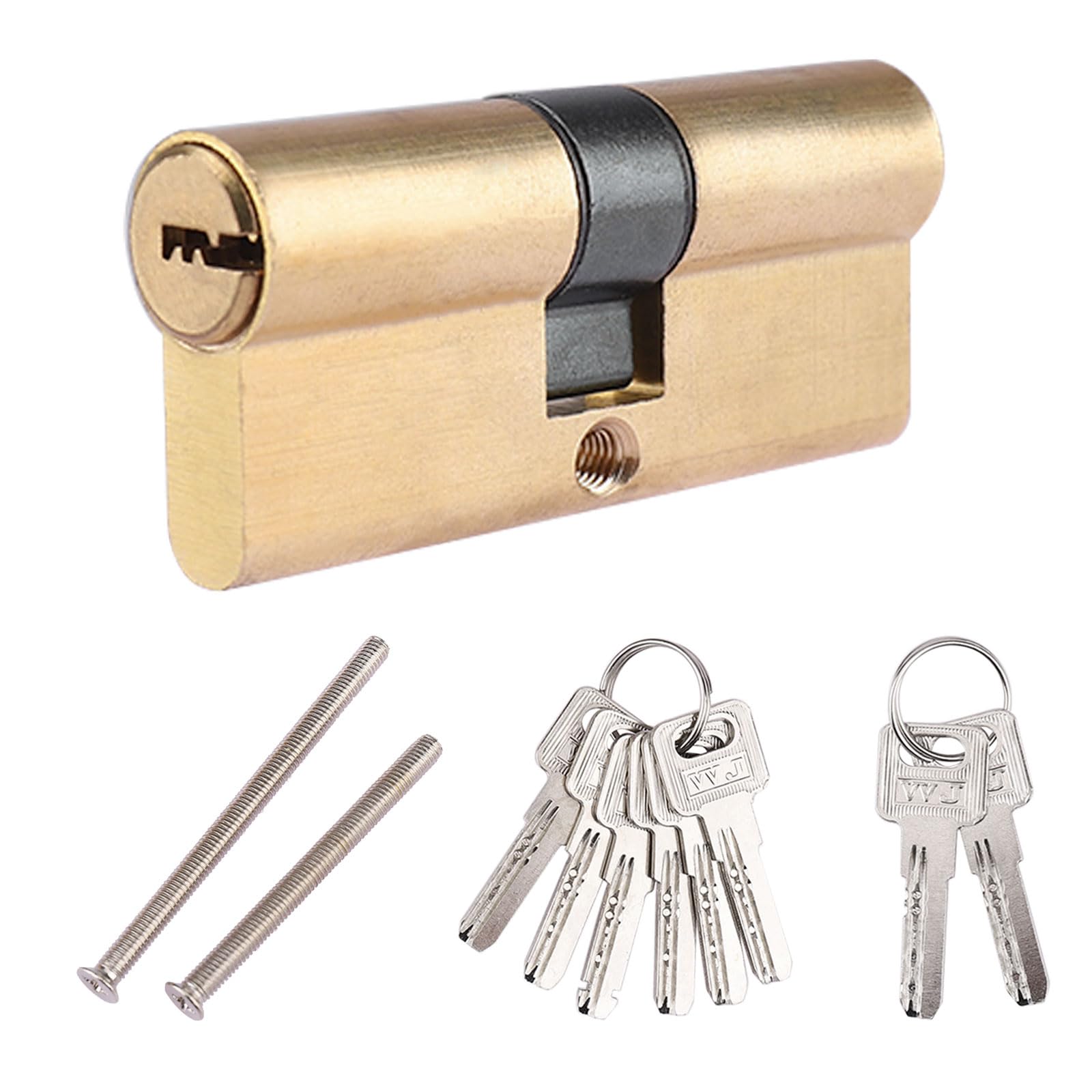 ORTAVA Hengsong Lock Cylinder 35/35 Metallic Copper, 70 mm Door Lock with 8 Keys, Two Screws, Can Be Combined with All Types of Doors, OR70
