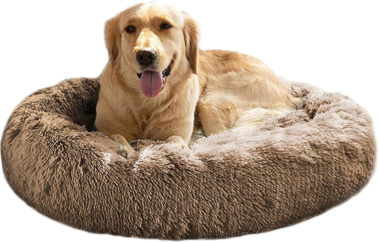 Mirkoo Calming Dog Bed, ultra soft & Warm and Comfortable Round Bed, Self-Warming and Washable, Khaki, 50 x 50 x 15 cm (L x W x H)